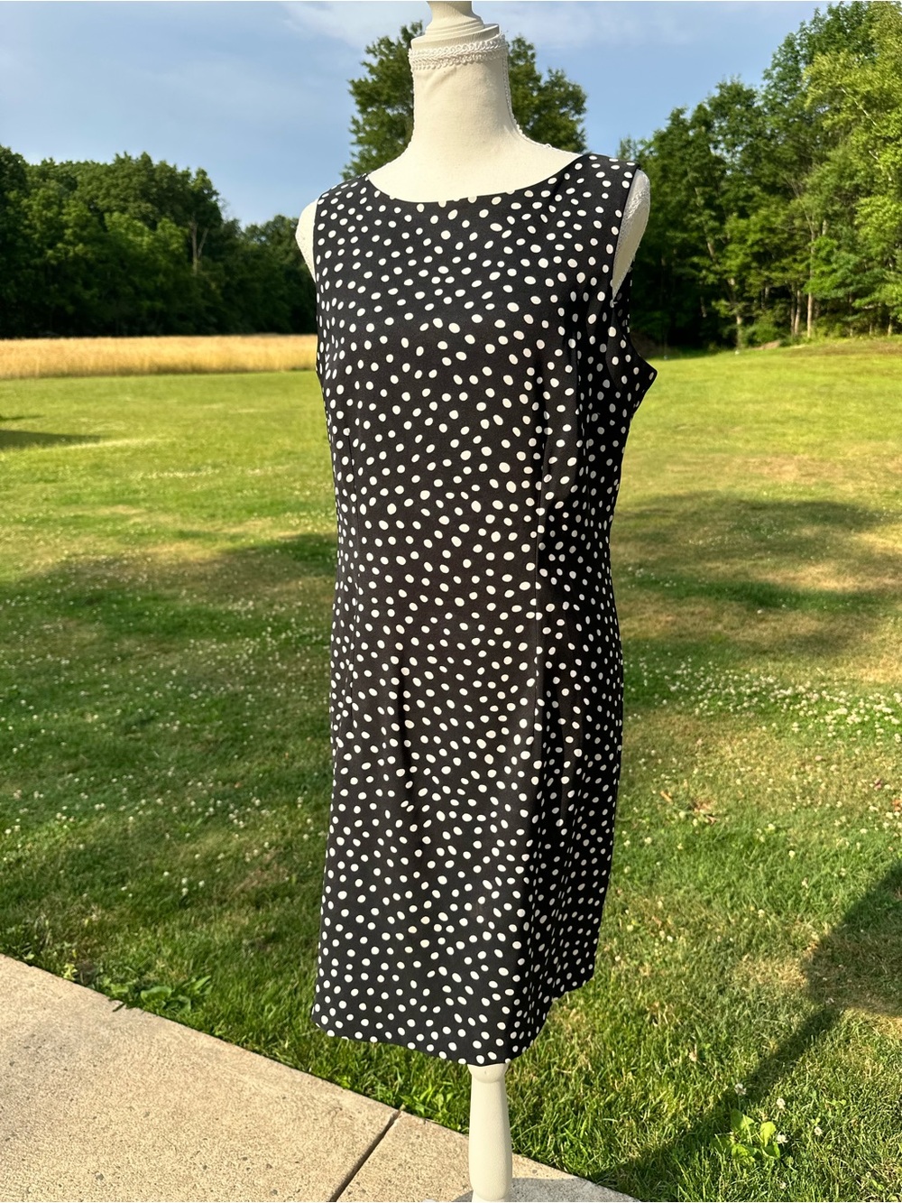 dressbarn Black and White Polka Dot Sleeveless Midi Dress